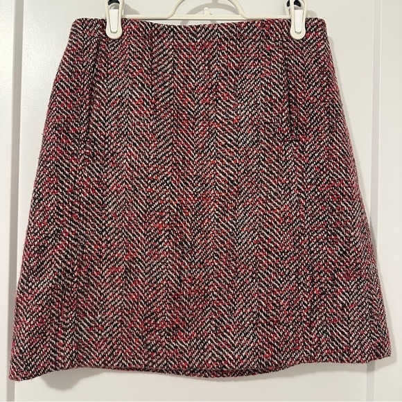 Loft Ann Taylor Black Red White Herringbone Wool Blend Skirt Size 2 Women’s - Picture 2 of 11